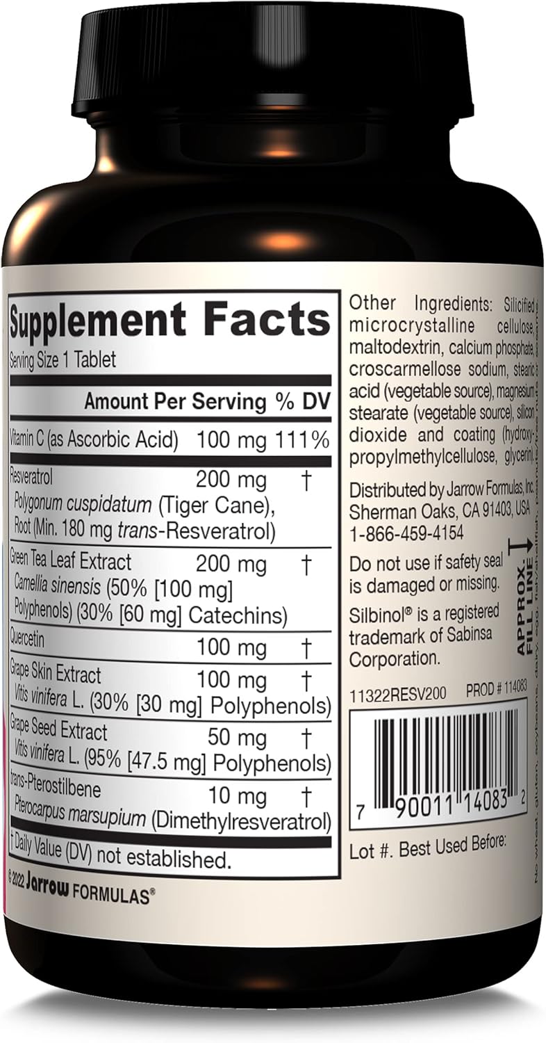 Resveratrol Synergy 200 mg Total Resveratol 60 Tablets