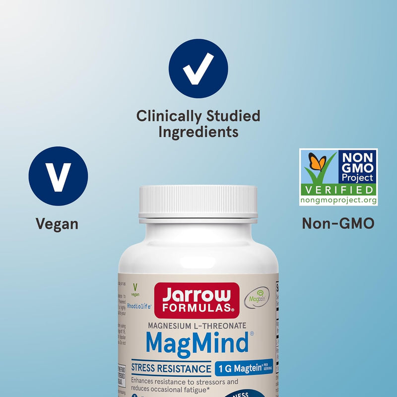 Vegan MagMind, Stress Resistance, 60 Veggie Capsules by Jarrow Formulas,