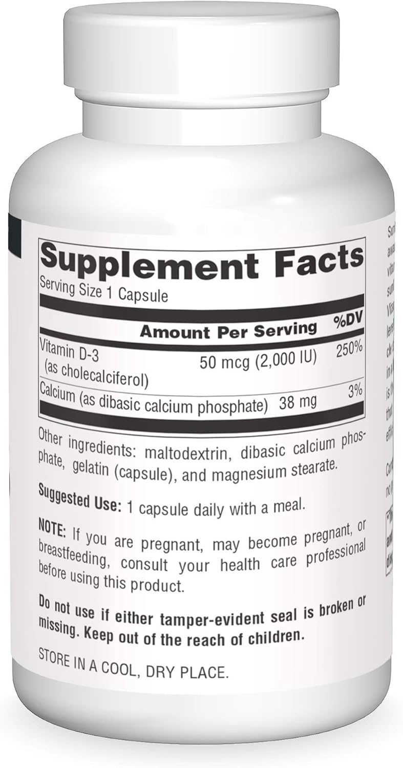 Vitamin D-3, 50 mcg (2,000 IU), 400 Capsules by Source Naturals