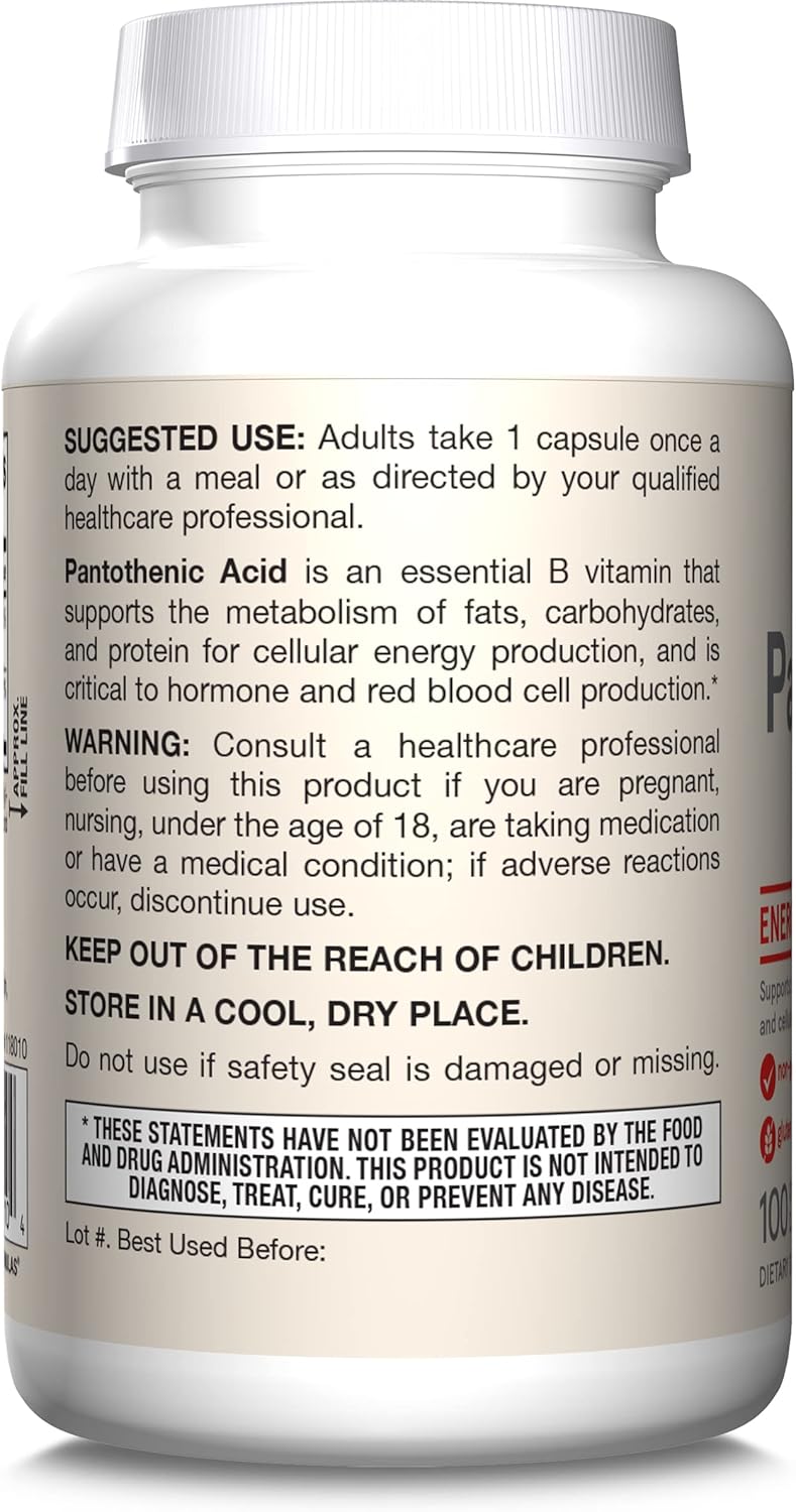 Pantothenic Acid B5 500 mg 100 Capsules