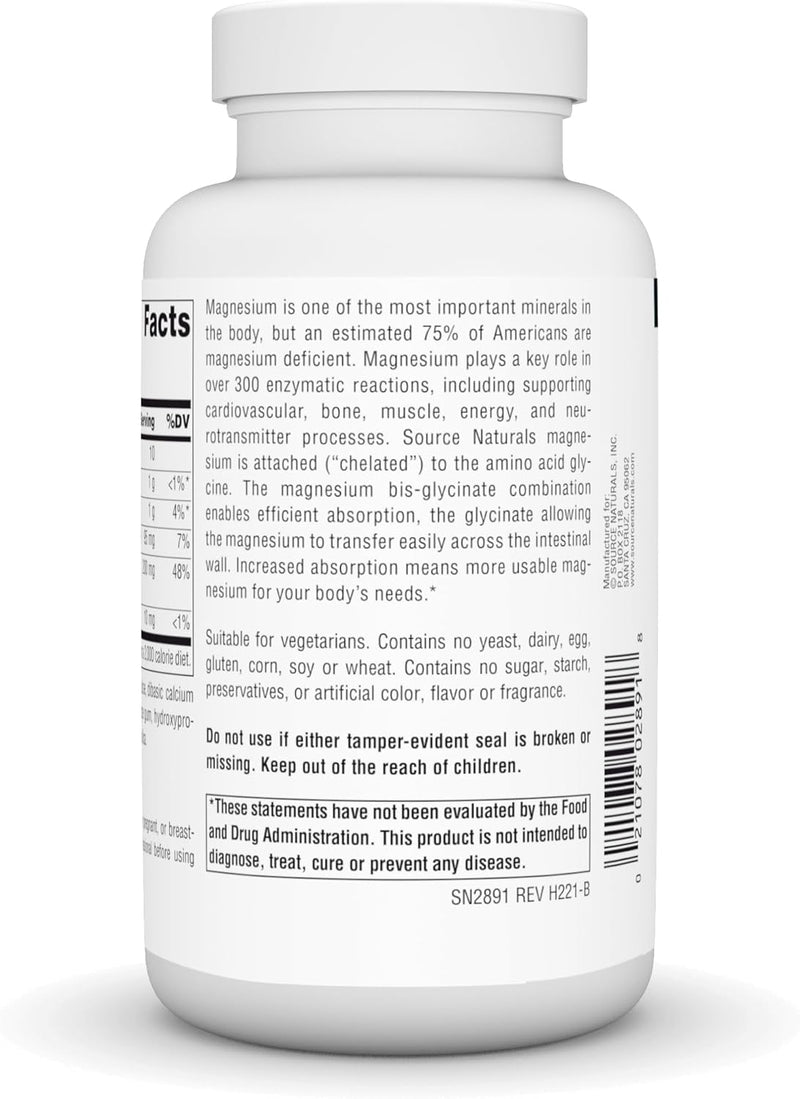 Magnesium Glycinate, 120 Tablets by Source Naturals