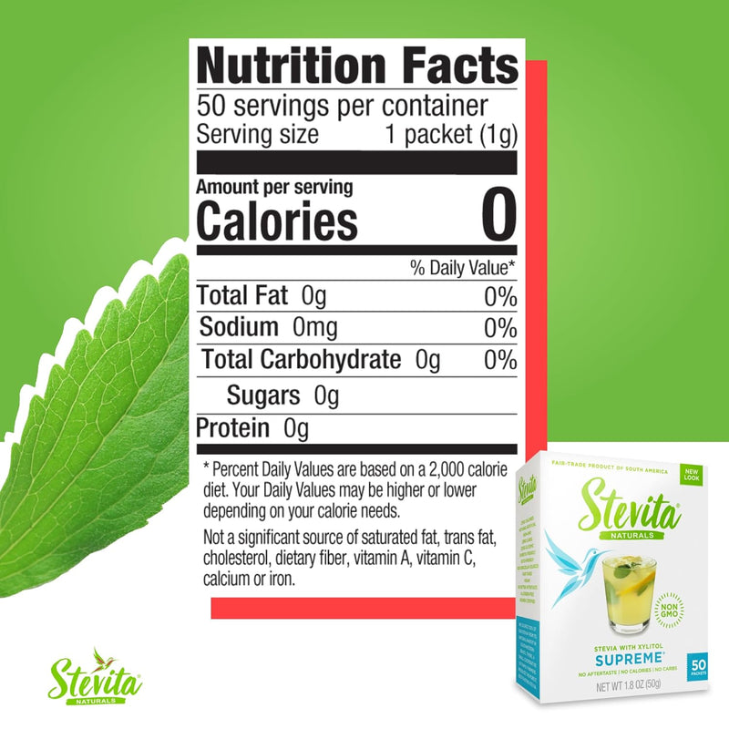 Stevia With Xylitol, Supreme, 50 Packets, 1.8 oz (50 g) by Stevita Naturals