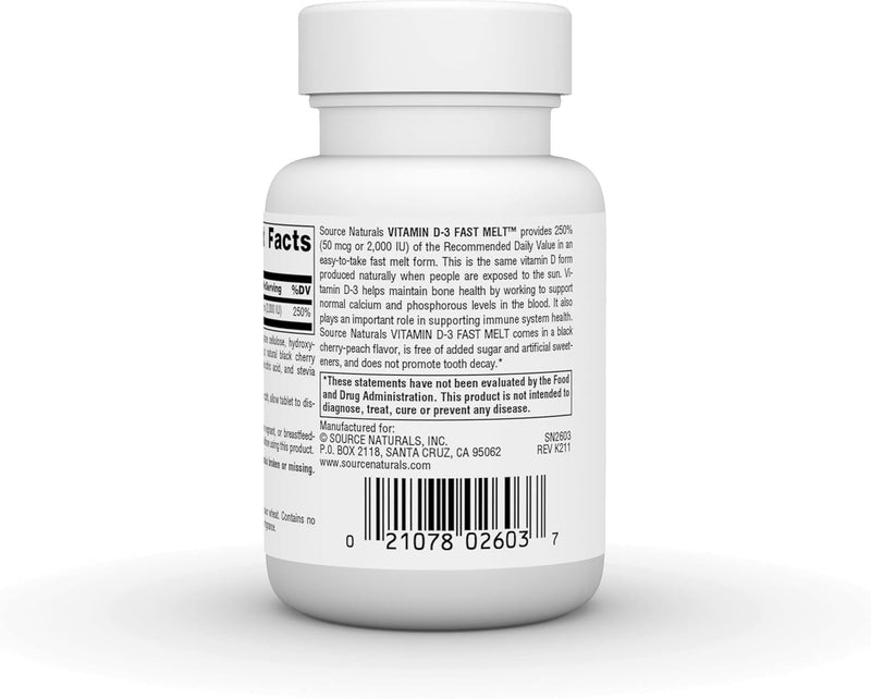 Vitamin D-3 Fast Melt  2000 IU - 120 Tablets by Source Naturals