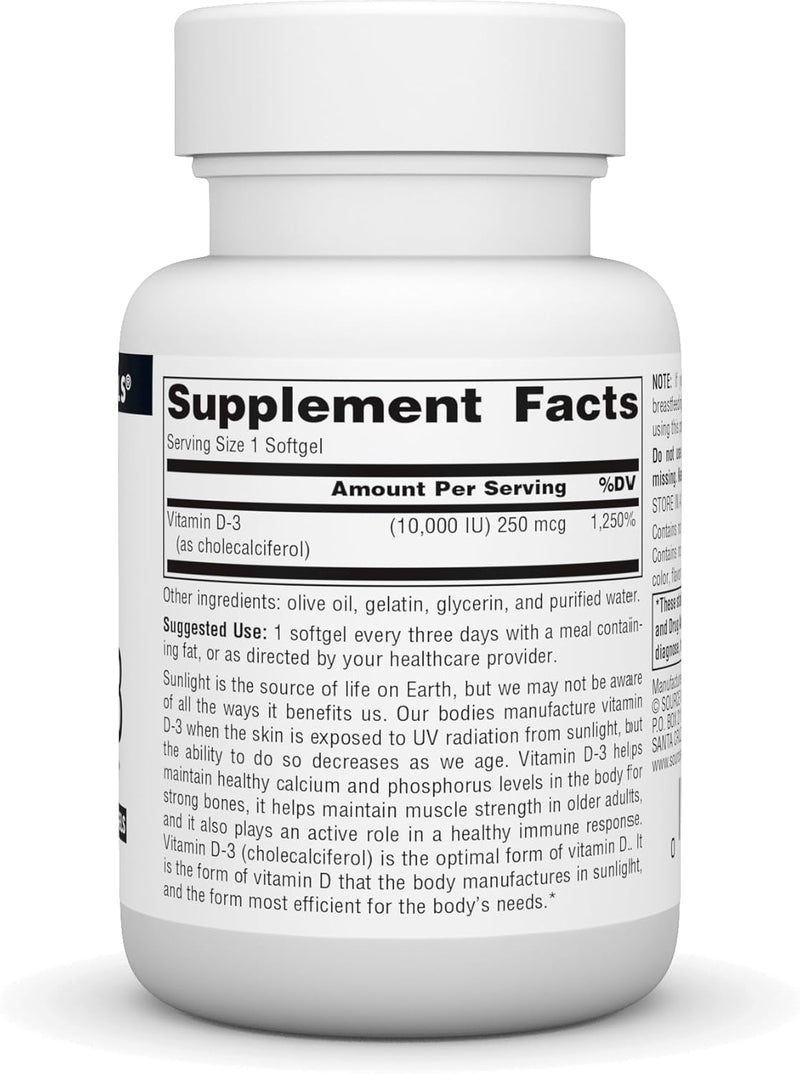 Vitamin D-3, 250 mcg (10,000 IU), 120 Softgels by Source Naturals
