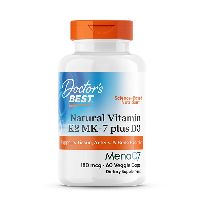 Natural Vitamin K2 MK-7 with MenaQ7 plus Vitamin D3 180 mcg 60 Veggie Caps