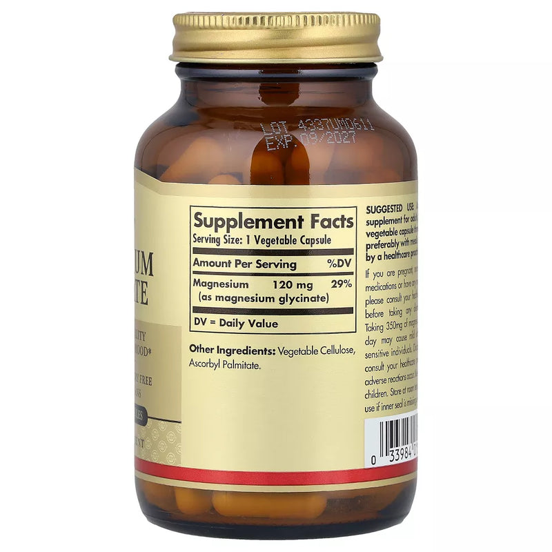 Magnesium Glycinate, 90 Vegetable Capsules (120 mg per Capsule) by Solgar