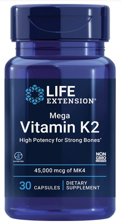 Mega Vitamin K2, 45,000 mcg (45 mg) 30 Capsules, by Life Extension