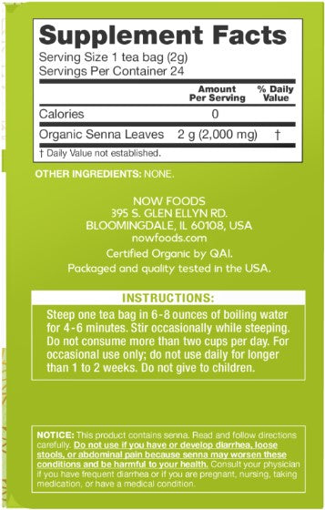 Senna Tea 24 Tea Bags (2) packs by NOW