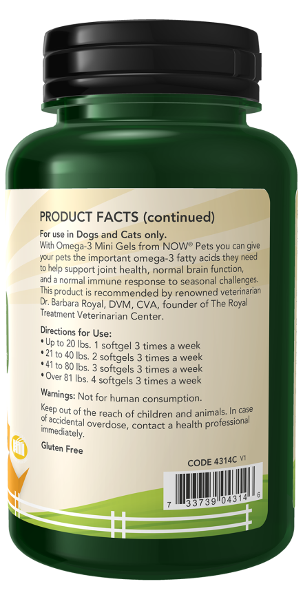 Omega-3 Mini Gels for Dogs and Cats 150 Softgels by NOW