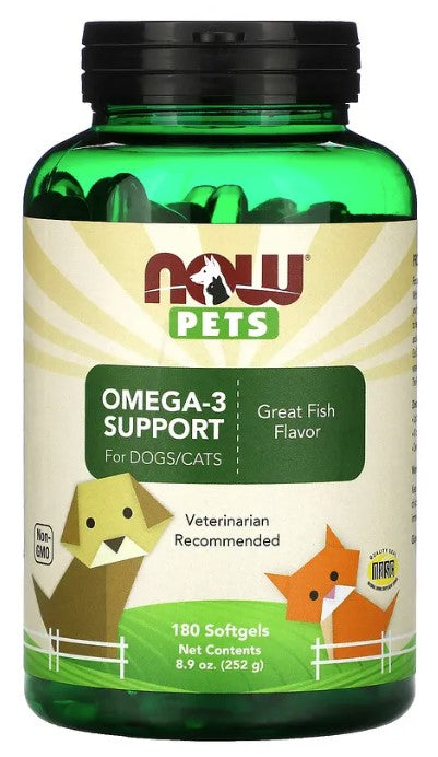 Omega-3 Support for Dogs/Cats, Great Fish, 180 Softgels, 8.9 oz (252 g), by NOW Pets