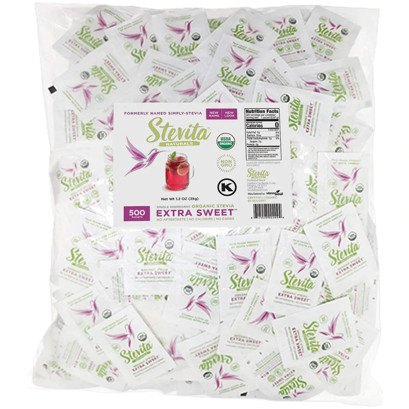 Extra Sweet Organic 100% Pure Stevia 500 Packets 1.2 oz (35 g) by Stevita Naturals