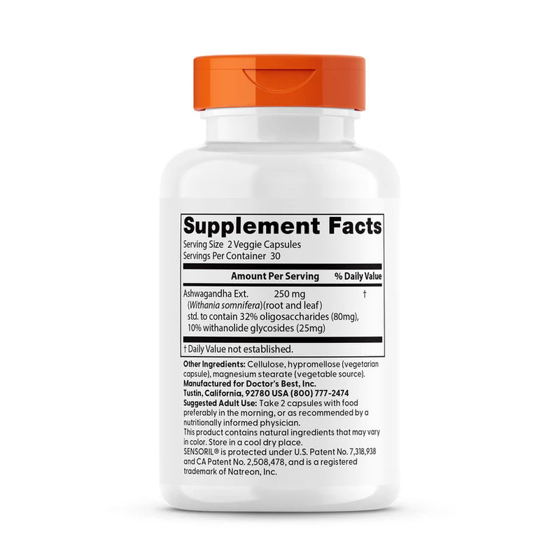 Ashwagandha with Sensoril, 250 mg Per Serving, 60 Veggie Caps