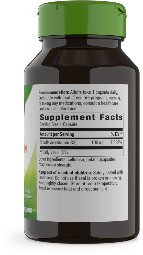 Vitamin B2 Riboflavin 100 mg 100 Capsules