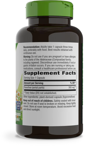 Feverfew Leaves 380 mg 180 Vegetarian Capsules