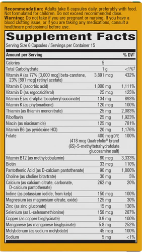 Alive! Max6 Daily Multi-Vitamin Max Potency No Added Iron 90 Veg Capsules